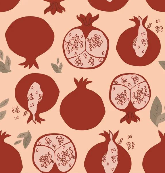 Seamless Pattern Pomegranates Vector Decorative Patterns Halved Pomegranates Red Seeds — Stock Vector