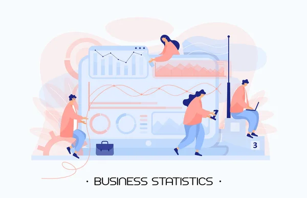 Obchodní Tým Získává Statistiky Informace Společnosti Vypočítává Finanční Rizika Strategii — Stockový vektor