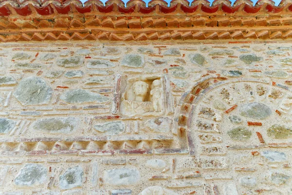 Mur Murowany Freski Obrazy Świętych Główny Grecki Kościół Prawosławny Małym — Zdjęcie stockowe