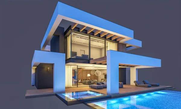 Representación Casa Acogedora Moderna Con Piscina Aparcamiento Venta Alquiler Estilo — Foto de Stock