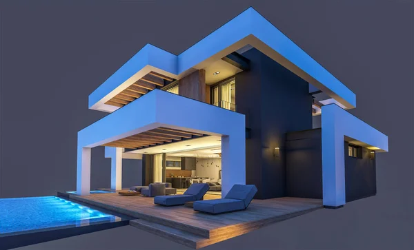 Rendering Moderna Casa Accogliente Con Piscina Parcheggio Vendita Affitto Stile — Foto Stock