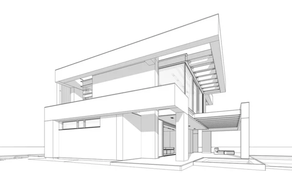 Rendering Van Modern Gezellig Huis Met Zwembad Parkeerplaats Koop Huur — Stockfoto