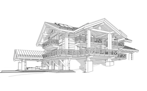 Рендеринг Современного Уютного Шале Бассейном Парковкой Продажи Аренды Огромные Деревянные — стоковое фото