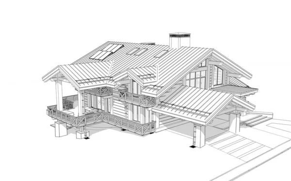 Rendering Von Modernen Gemütlichen Chalet Mit Pool Und Parkplatz Zum — Stockfoto