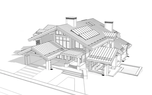 Rendering Van Modern Gezellig Chalet Met Zwembad Parkeerplaats Koop Huur — Stockfoto