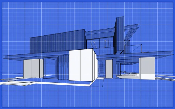 Rendering Von Modernen Gemütlichen Haus Mit Parkplatz Und Pool Zum — Stockfoto