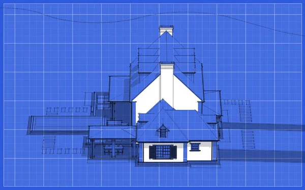 Rendering Von Modernen Gemütlichen Klassischen Haus Kolonialstil Mit Garage Und — Stockfoto