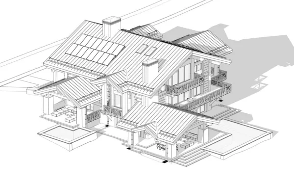 Rendering Van Modern Gezellig Chalet Met Zwembad Parkeerplaats Koop Huur — Stockfoto