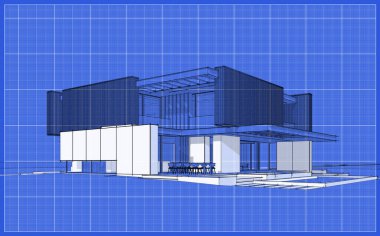 Park yeri ve havuzu satılık ya da ahşap kaplamalı modern konforlu ev. Beyaz nokta ve plan arkaplanlı siyah çizgi çizimi