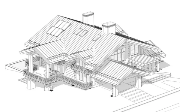 Rendering Von Modernen Gemütlichen Chalet Mit Pool Und Parkplatz Zum — Stockfoto