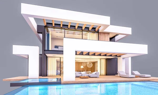 Rendering Moderna Casa Accogliente Con Piscina Parcheggio Vendita Affitto Stile — Foto Stock