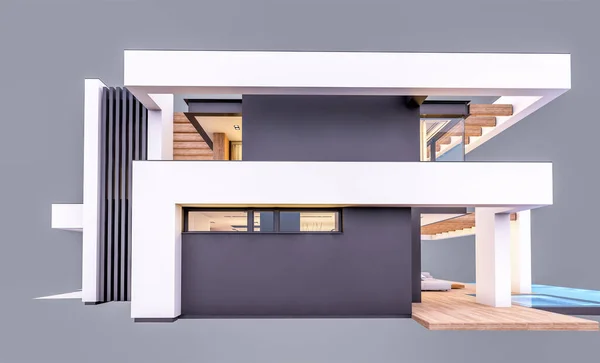 Rendering Van Modern Gezellig Huis Met Zwembad Parkeerplaats Koop Huur — Stockfoto