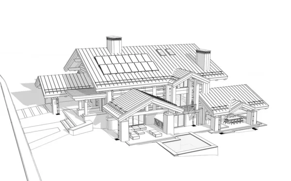 Rendering Van Modern Gezellig Chalet Met Zwembad Parkeerplaats Koop Huur — Stockfoto