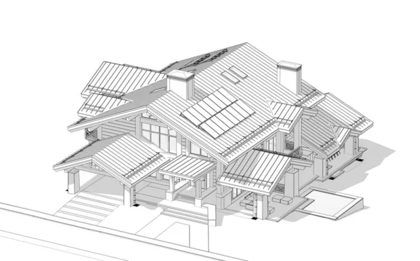 Representación Chalet Moderno Acogedor Con Piscina Aparcamiento Venta Alquiler Columnas — Foto de Stock