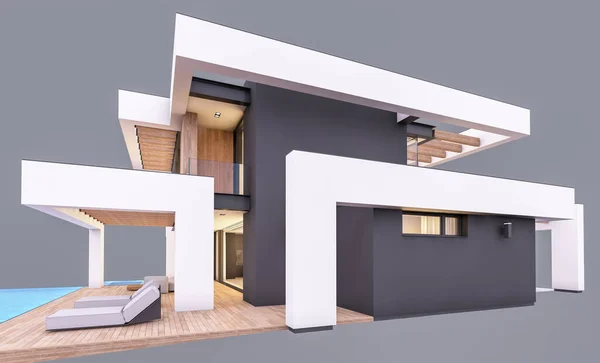 Rendering Moderna Casa Accogliente Con Piscina Parcheggio Vendita Affitto Stile — Foto Stock