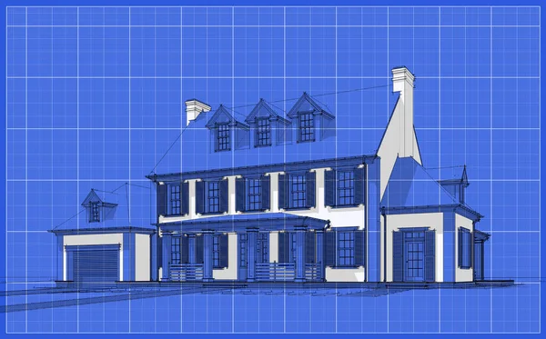 Рендеринг Современного Уютного Классического Дома Колониальном Стиле Гаражом Бассейном Продажу — стоковое фото