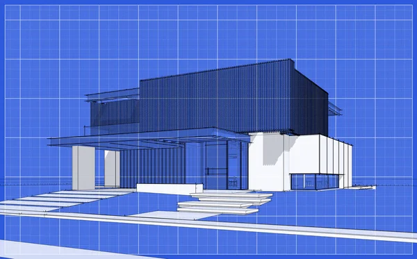 Rendering Van Modern Gezellig Huis Met Parkeerplaats Zwembad Koop Huur — Stockfoto