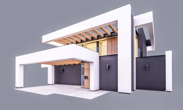 Rendering Moderna Casa Accogliente Con Piscina Parcheggio Vendita Affitto Stile — Foto Stock