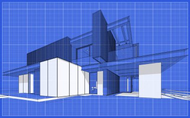 Park yeri ve havuzu satılık ya da ahşap kaplamalı modern konforlu ev. Beyaz nokta ve plan arkaplanlı siyah çizgi çizimi