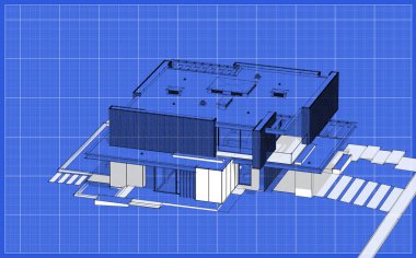 Park yeri ve havuzu satılık ya da ahşap kaplamalı modern konforlu ev. Beyaz nokta ve plan arkaplanlı siyah çizgi çizimi