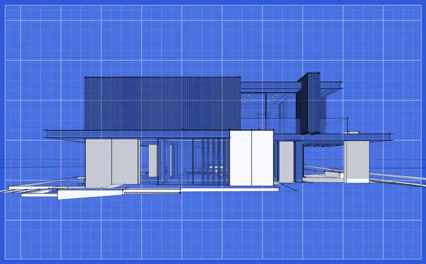 Renderowania Nowoczesnego Przytulnego Domu Parkingiem Basenem Sprzedaż Lub Wynajem Deski — Zdjęcie stockowe