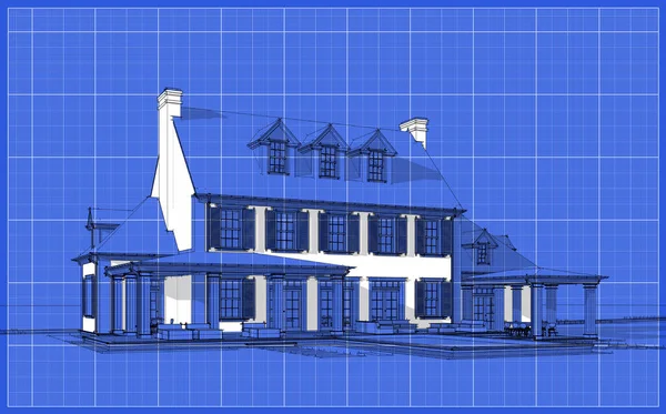 Візуалізація Сучасного Затишного Класичного Будинку Колоніальному Стилі Гаражем Басейном Продажу — стокове фото