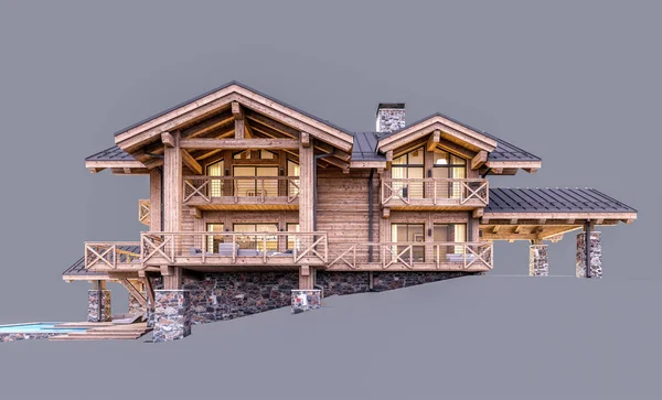 Rendering Von Modernen Gemütlichen Chalet Mit Pool Und Parkplatz Zum — Stockfoto