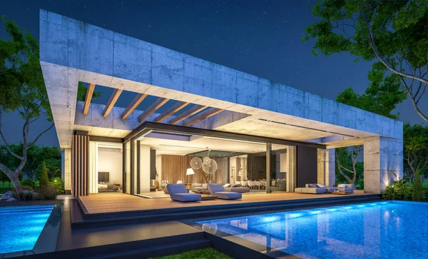Rendering New Concrete House Modern Style Pool Parking Sale Rent — Zdjęcie stockowe