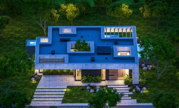 Rendering New Concrete House Modern Style Pool Parking Sale Rent — ストック写真