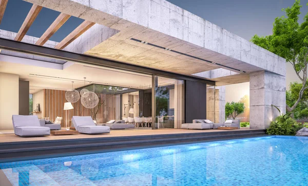 Representación Nueva Casa Hormigón Estilo Moderno Con Piscina Aparcamiento Venta — Foto de Stock