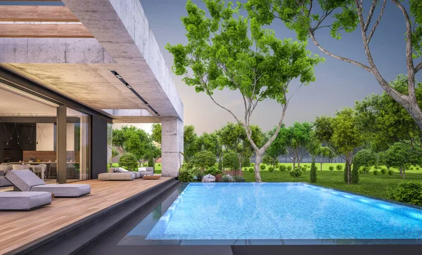 Representación Nueva Casa Hormigón Estilo Moderno Con Piscina Aparcamiento Venta — Foto de Stock