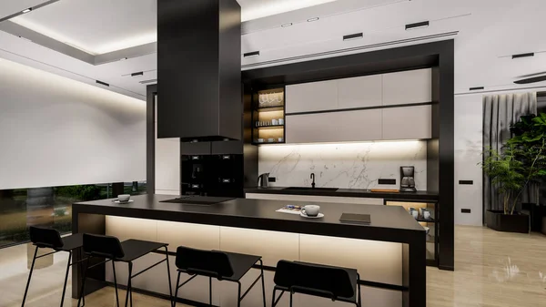 Rendering Modern Cozy Interior Living Dining Zone Stair Kitchen Sale — Stok fotoğraf