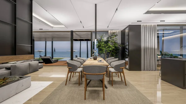 Rendering Modern Cozy Interior Living Dining Zone Stair Kitchen Sale — Stok Foto
