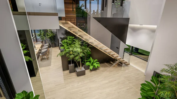 Rendering Modern Cozy Interior Living Dining Zone Stair Kitchen Sale — Photo