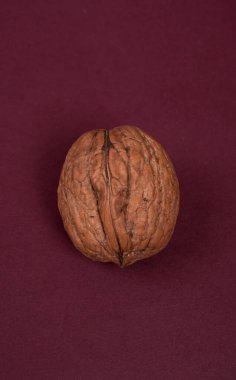 Mor arkaplanda ceviz, yakın çekim. 