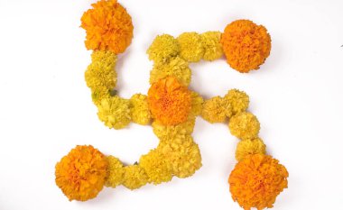 Marigold 'un sarı çiçekleri beyaz arkaplanda izole edilmiş..