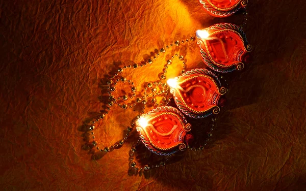 Clay Diya Lampen Beleuchtet Mit Halsketten Während Der Diwali Feier — Stockfoto