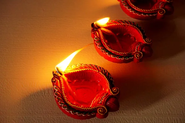 Лампи Clay Diya Світилися Під Час Свята Diwali Вітання Картографічного — стокове фото