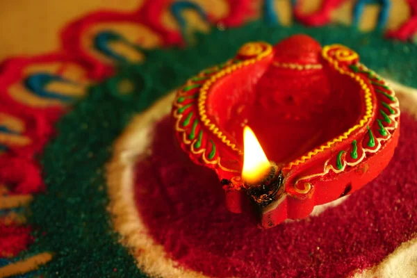Lampa Clay Diya Zapalona Podczas Uroczystości Diwali Projektowanie Kart Pozdrowienia — Zdjęcie stockowe