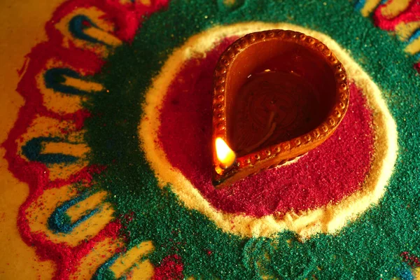 Clay Diya 램프는 Diwali Celebration 붙였다 디자인 인도의 축제인 Diwali — 스톡 사진