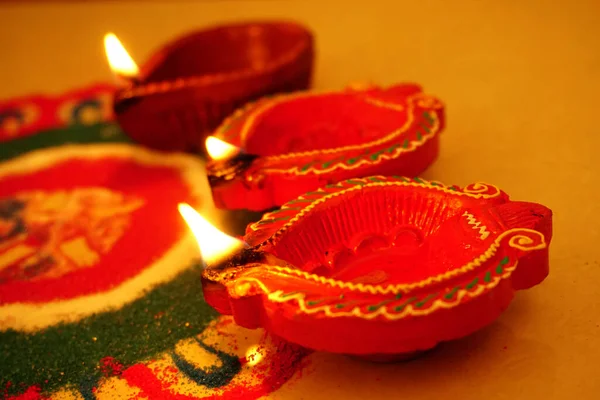 Лампи Clay Diya Світилися Під Час Свята Diwali Вітання Картографічного — стокове фото