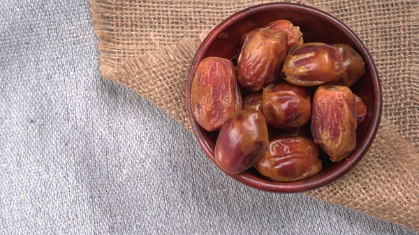 Dates Dans Bol Bois Sur Fond Fruits Séchés Date Gros — Photo