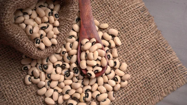 Uncooked Black Eyed Peas Wooden Spoon Health Food Concept — Foto Stock