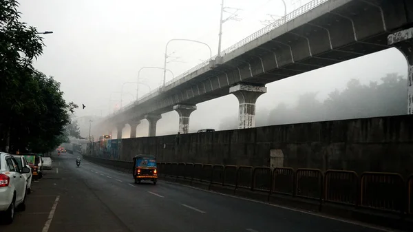 View Bridge Road Foggy Time — Fotografia de Stock