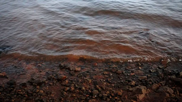 Vagues Dans Rivière Rive Pierreuse Jour — Photo