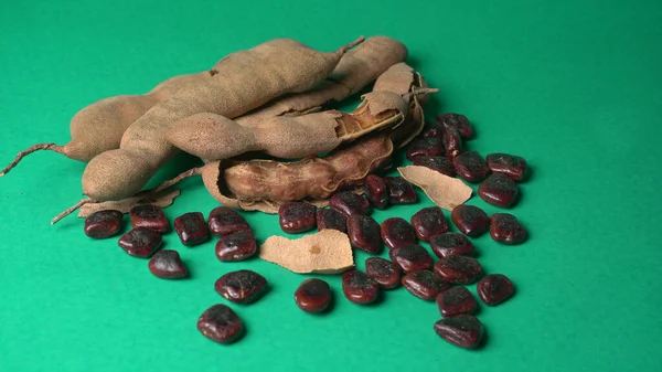 Dried Beans Bean Pods Green Background — Stock Photo, Image