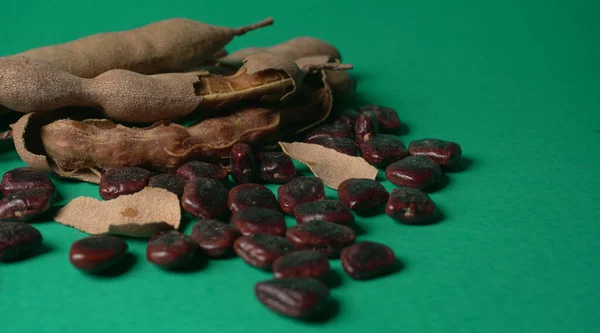 Dried Beans Bean Pods Green Background — Stock Photo, Image
