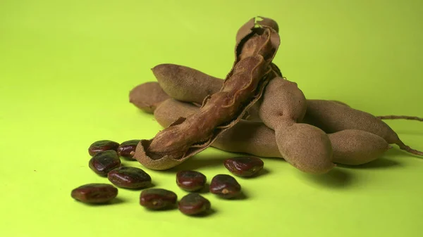 Dried Beans Bean Pods Green Background — Stock Photo, Image