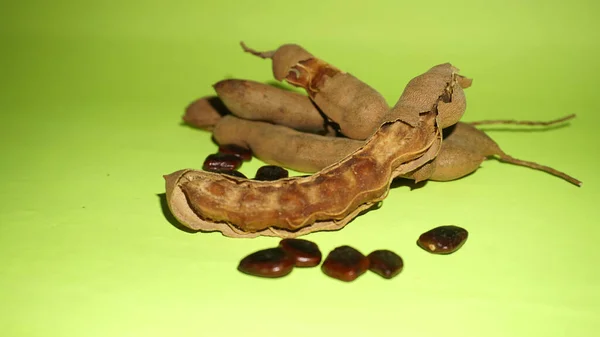 Dried Beans Bean Pods Green Background — Stock Photo, Image