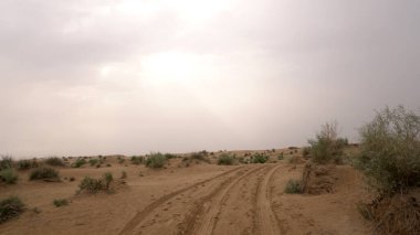 Gündüz vakti araba lastiği izleri olan doğal kum tepecikleri.
